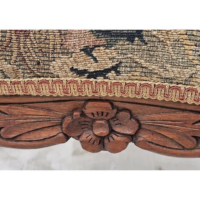 Antique French Walnut Ottoman Footstool W/ Floral Carving & Cabriole Legs 1910s For Sale - Image 11 of 16