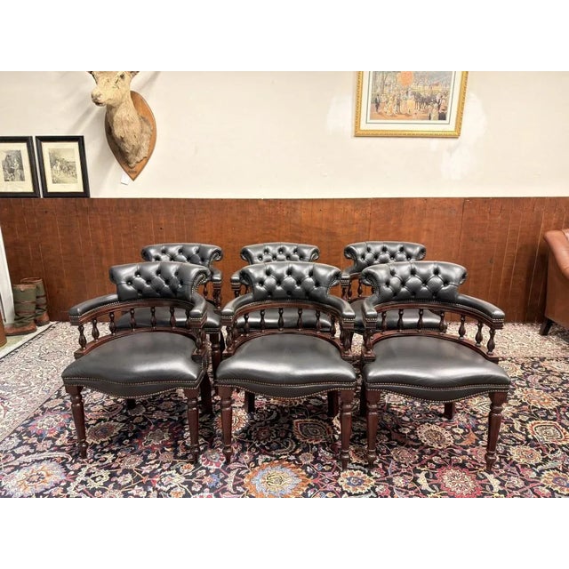 English Black Chesterfield Chairs from Springvale, Set of 6 For Sale - Image 13 of 13