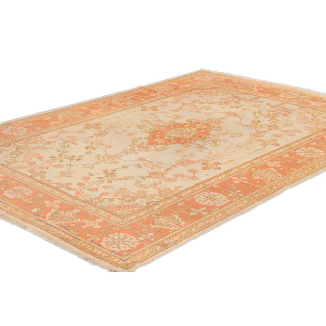 Antique Turkish Oushak Peach Handmade Wool Rug For Sale In New York - Image 6 of 12