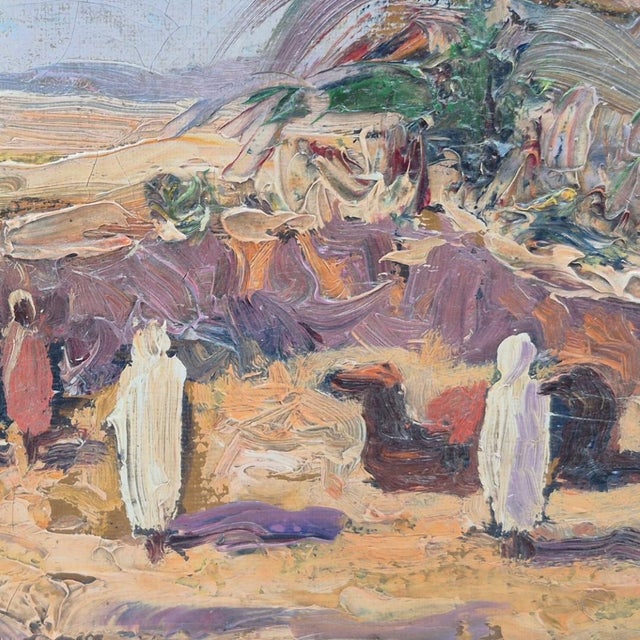 Mid 20th Century Original Orientalist Oil on Canvas "Oasis d'El Oudiane Tunis" by Francisco Guinart - 20" X 16" For Sale - Image 4 of 5