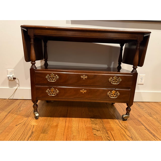 Wood Drexel Bicentennial 1970s Mahogany Serving Bar Cart With Drawers For Sale - Image 7 of 11