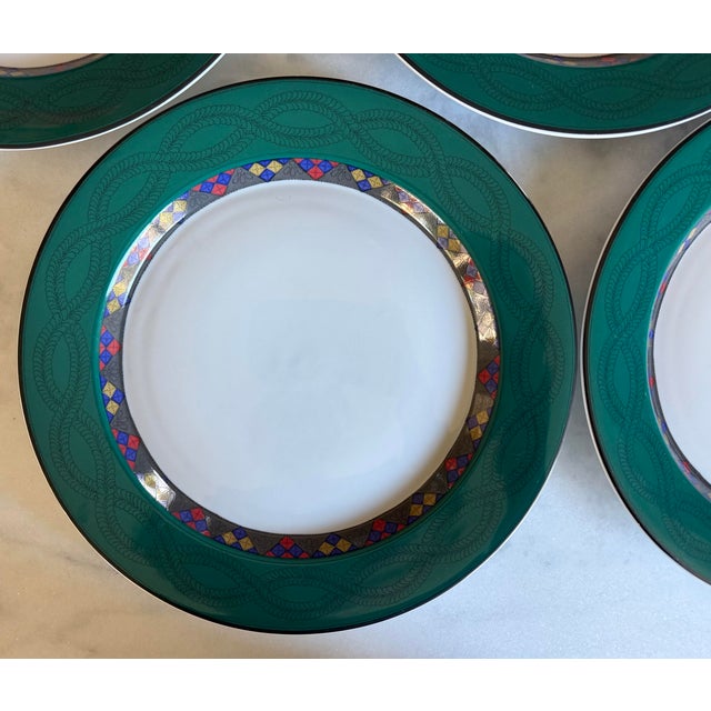 Dansk Set of 5 Vintage Dansk Quilting Emerald Braid Dinner Plates For Sale - Image 4 of 10