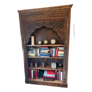 Antique Hand-Carved Indian Wooden Bookshelf / Display Cabinet For Sale