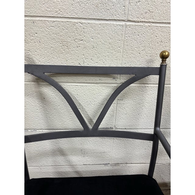 Late 20th Century Vintage Iron & Brass Curule Italian Savonarola Dante Style Saddle Dining Chairs For Sale - Image 5 of 11