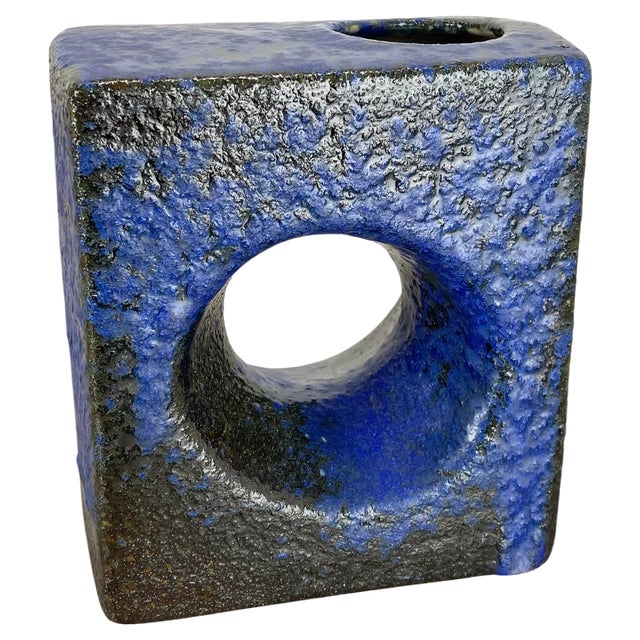 Brutalist Cubic Hole Pottery Vase from Piet Vest Ceramics, 1970s For Sale