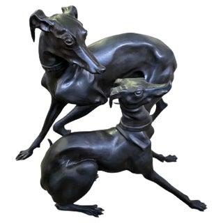 Large Bronze Greyhounds in Dominance Stance, 1960s, Set of 2 For Sale