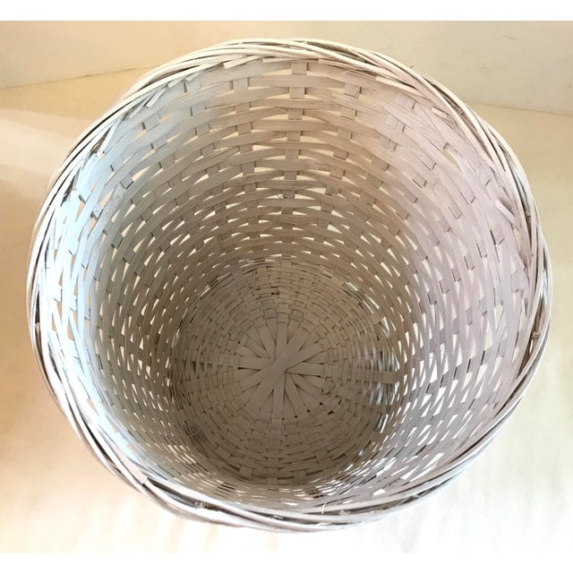 Vintage White Wicker Waste Basket For Sale - Image 4 of 7