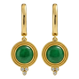 Vintage Inspired Green Onyx and Colorless Topaz Drop Earrings Silver, Gold, A Pair For Sale