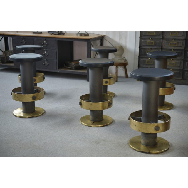 Steel and Brass Stools, 1980s, Set of 6 For Sale - Image 9 of 16