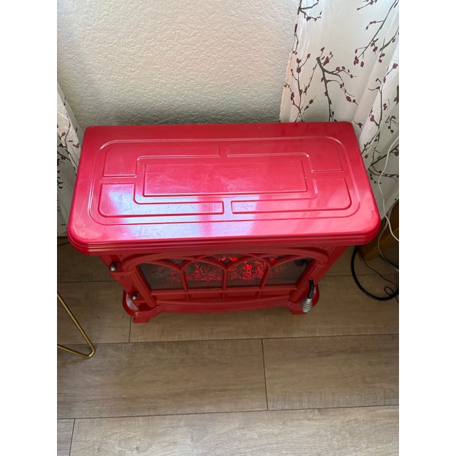 Red Vintage Red Metal Electric Faux Fireplace Heater For Sale - Image 8 of 8