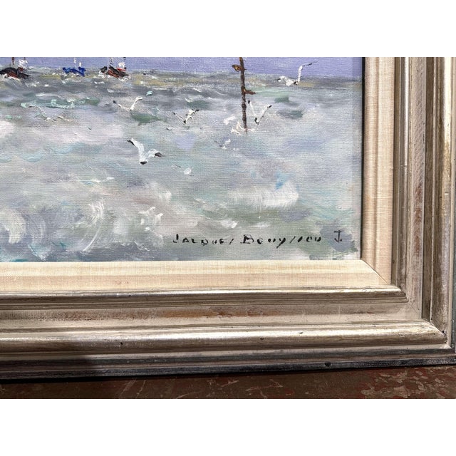 Mid-Century French Marine Oil on Canvas Normandy Painting by Jacques Bouyssou For Sale - Image 4 of 11