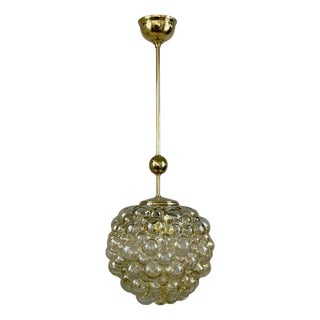 Amber Bubble Glass & Brass Pendant by Helena Tynell for Limburg, Germany, 1960s For Sale