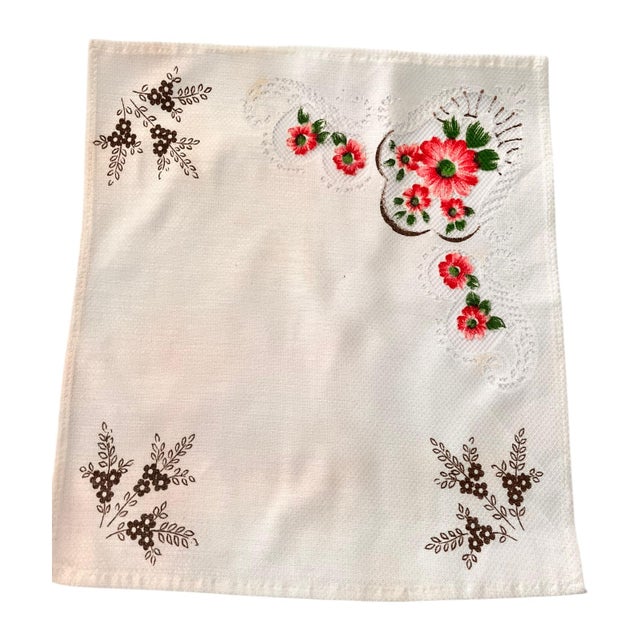 83" X 55" Vintage Tablecloth 5 Piece Napkins Floral Early 20th Century Farmhouse Traditional Edwardian Victorian Shabby Chic For Sale - Image 10 of 17