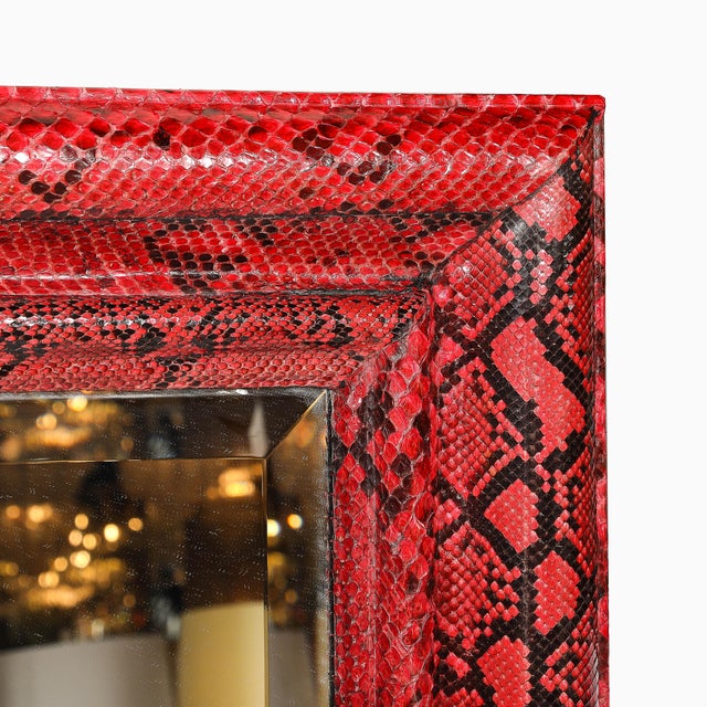 Mid-Century Molding Mirror in Red & Black Python Leather by Karl Springer For Sale - Image 15 of 16