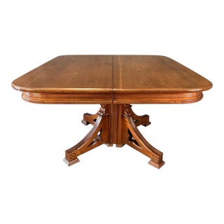 C1885 Square Walnut Pedestal Dining Table With 4 Leaves For Sale