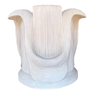 Vintage Coastal Washed Pencil Reed Pedestal After Betty Cobunpue
