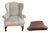 Ralph Lauren Home Devonshire Suede Wingback Chair With Extra Italian Leather Cushion Cover For Sale