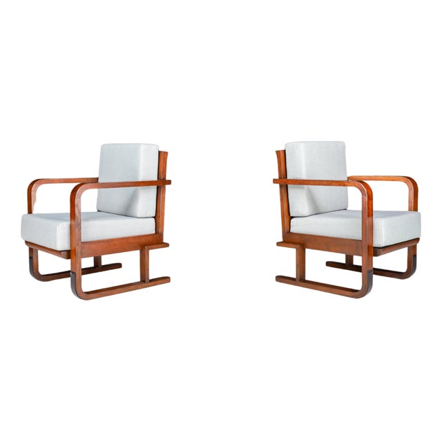 Set of Art Deco Armchairs in Oak Bentwood and New Upholstery, Austria, 1930s For Sale