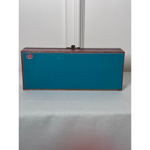 20thC. Mid Century Modern Japanese Black Leather, Brass Nails & Solid Cherry Wood Valet Lidded Box For Sale - Image 11 of 11