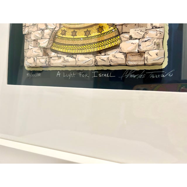 Paper Charles Fazzino a Light for Israel 3d Serigraph Pr 96/100 Signed Judaica Menorah Masada Framed For Sale - Image 7 of 14