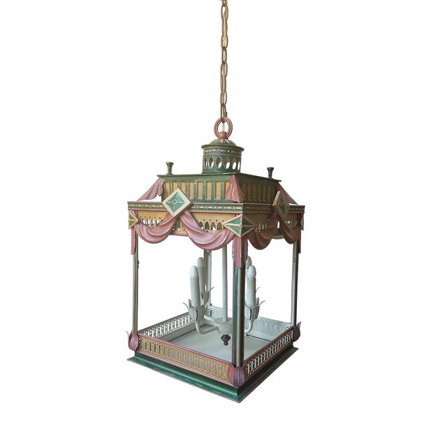 Vintage French Regency Style Tole Peinte Lantern Chandelier For Sale In Houston - Image 6 of 10