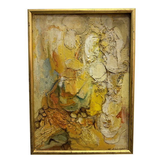 1960 Heavily Impasto Mix Media Abstract Signed Silverman For Sale
