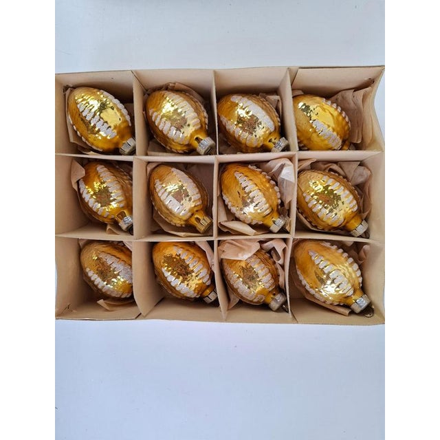 Vintage Czechoslovakian Hand-Painted Golden Glass Christmas Ornaments, 1970, Set of 12 For Sale - Image 9 of 12