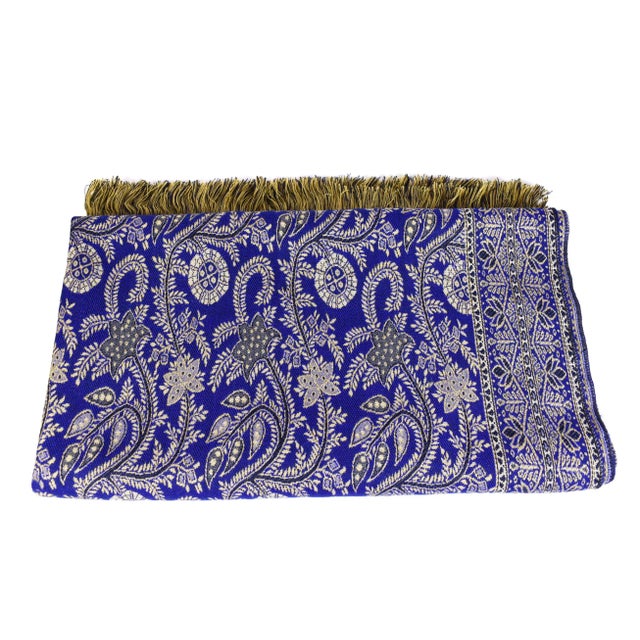 Tribal Egyptian Blue Floral Throw Shawl or Wall Hanging For Sale - Image 3 of 12