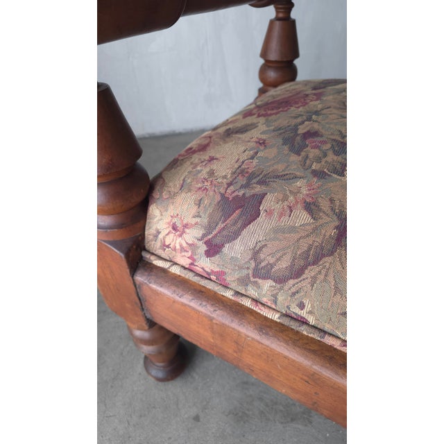 Chhunky Antique French European Bench in Floral Tapestry For Sale - Image 10 of 10