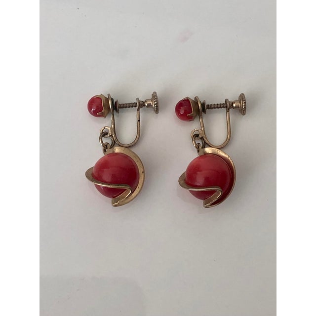 1960s 1960s Red Saturn Orb Dangle Earrings, A Pair For Sale - Image 5 of 7
