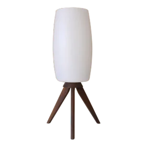 Mid Century German Teak & Frost Glass Tripod Lamp
