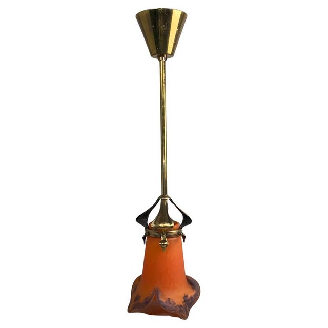 Jugendstil Hanging Lamp with Orange Lampshade from Muller Fréres, 1890s For Sale - Image 9 of 9