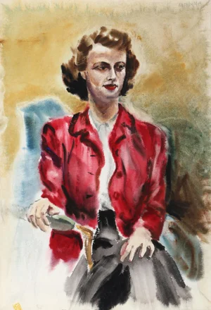 Eve Nethercott, Woman With Red Jacket (P6.52), Watercolor on Paper