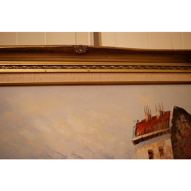 Authentic 1950s Caroline Burnett Framed Oil on Canvas Impressionistic Painting of Parisian Street and Moulin Rouge For Sale - Image 4 of 15
