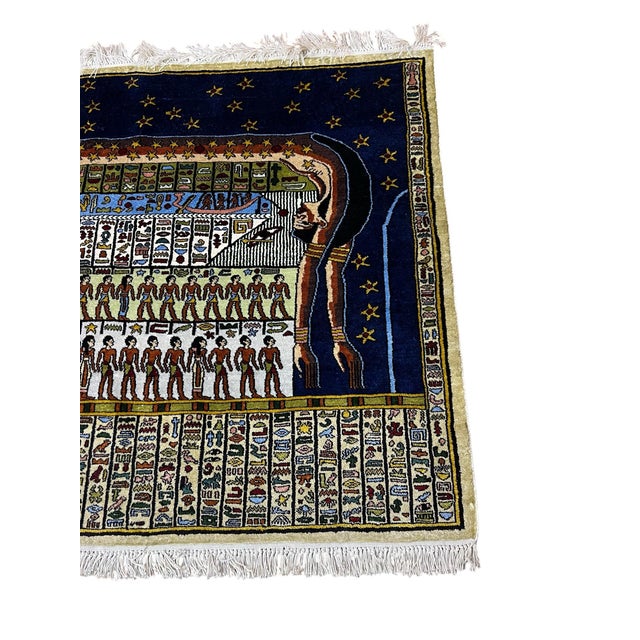 Blue Handmade Silk Egyption Tapestry Area Rug For Sale - Image 8 of 12