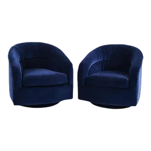 Blue Swiveling Ruched Barrel-Back Lounge Chairs - A Pair