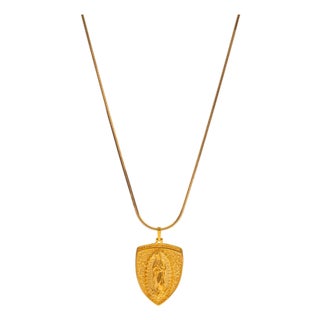 Sacred Virgin Mary Gold Medallion Necklace For Sale