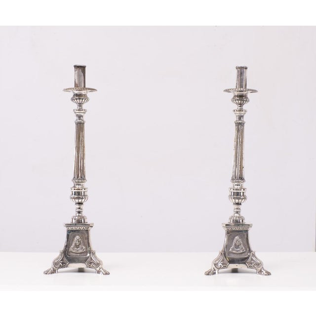 Antique Silver-Plated Church Candleholders, France, 1850s, Set of 2 For Sale - Image 15 of 15