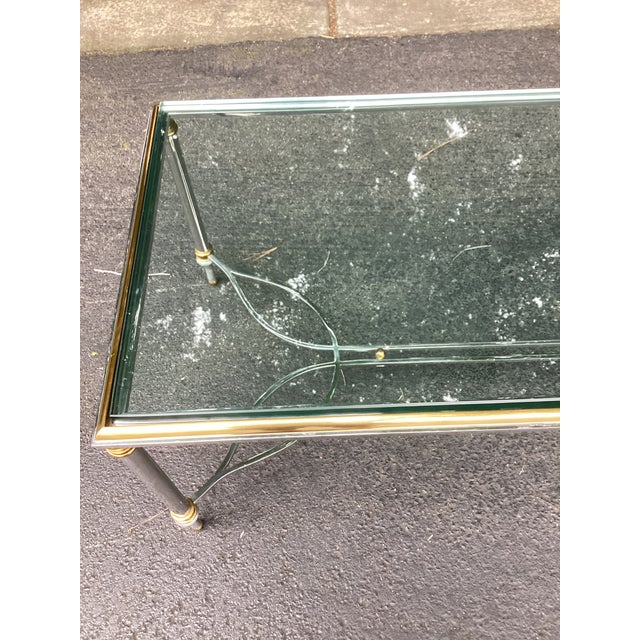 Mid-Century Modern Vintage Maison Jansen Style Steel and Brass Glass Top Coffee Table For Sale - Image 3 of 9