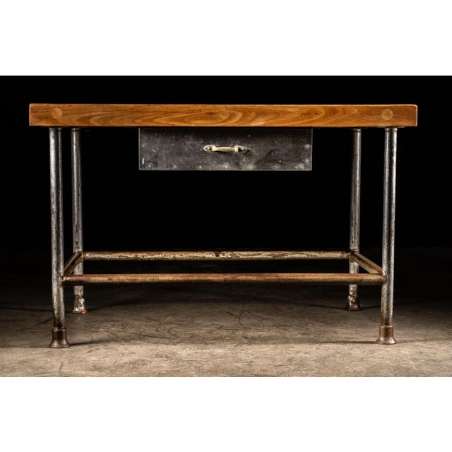 This butcher block table has been cleaned up and prepared for the modern home or office. The 3" thick block has been...