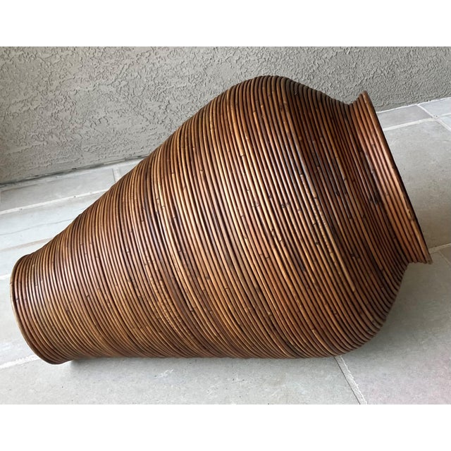 Late 20th-Century Gabriella Crespi-Style Pencil Reed Rattan Pithos-Shape Floor Vase For Sale - Image 10 of 18