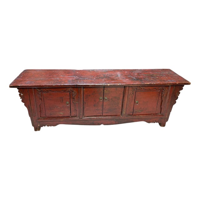 Old Chinoiserie Altar Low Cabinet With Solid Wood 71" W For Sale