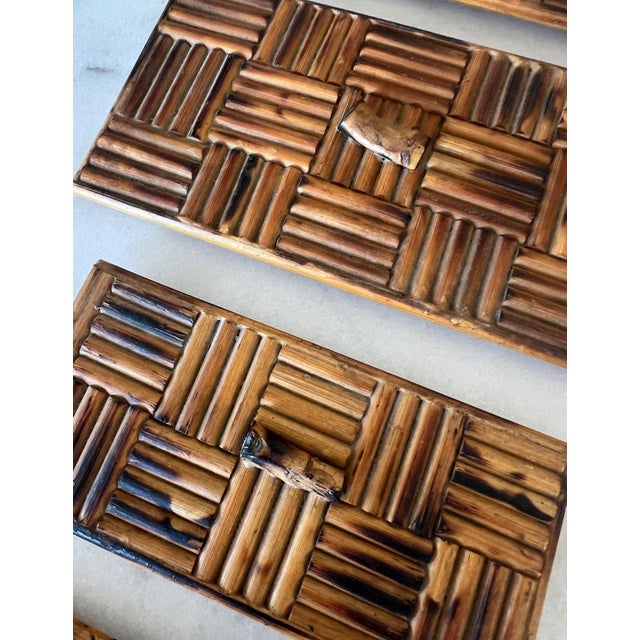 Wood Vintage Bamboo Parquet Boxes With Bamboo Root Pulls, Graduated - Set of 4 For Sale - Image 7 of 13