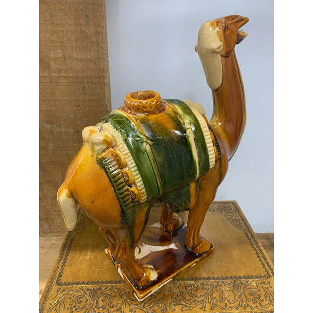 Vintage Mid 20th Century Chinese Tang Style Sancai Glazed Ceramic Camel Sculpture