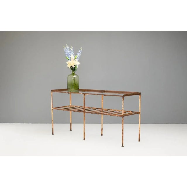 Industrial Metal Table with Glass Top, 1930s For Sale - Image 3 of 8