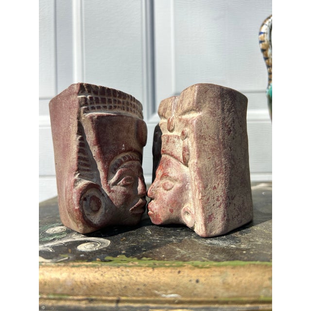 Tribal Mid 20th Century Mexican Tribal Pottery Small Head Vases- a Pair For Sale - Image 3 of 7