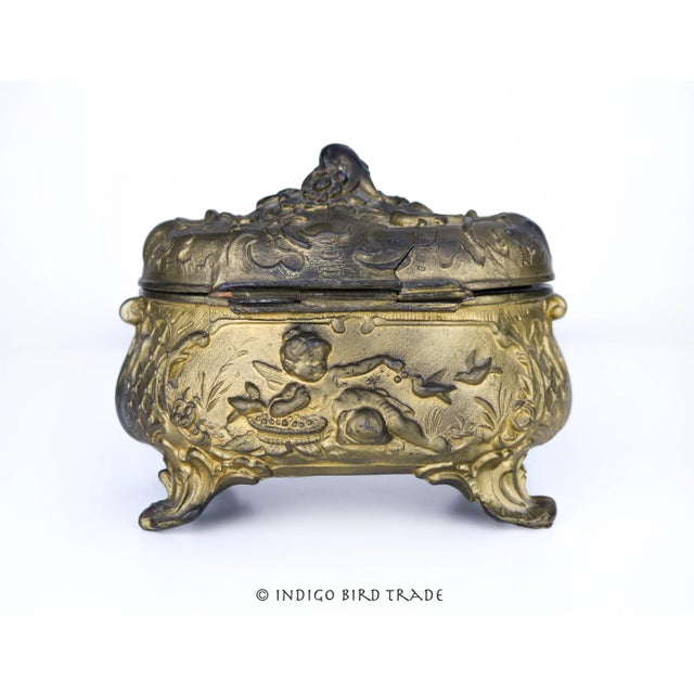 Bronze 19th Century French Gilt Bronze Jewelry Box Casket With Cherub and Birds For Sale - Image 8 of 12