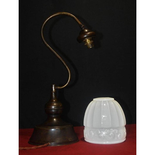 Vintage French Art Deco Adjustable Bronze and Opaline Glass Table Lamp, 1930s For Sale - Image 17 of 18