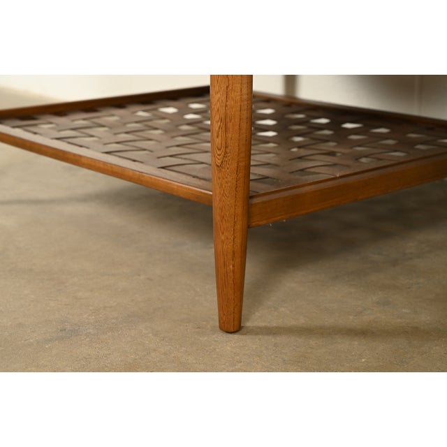 Paul McCobb Style Mid-Century Modern Walnut and Woven Shelf End Table by Lane, Circa 1960s For Sale - Image 12 of 17