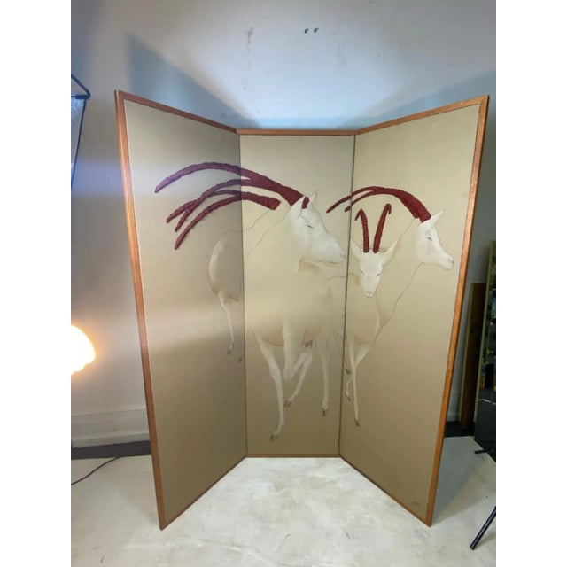 Art Deco 1980s Ron Fritts Art Deco Revival Fabric Antelopes Screen For Sale - Image 3 of 10